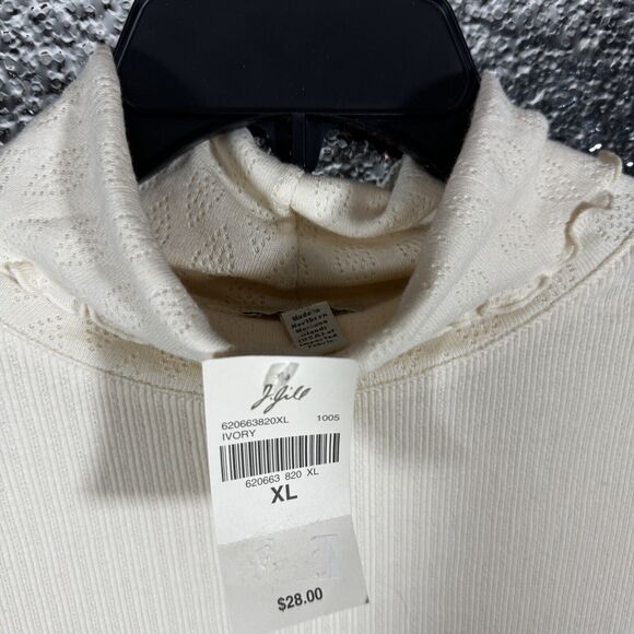 J Jill Womens Ivory Embroidery Long Sleeve Turtleneck Cotton Fringed Pullover XL - Picture 5 of 6